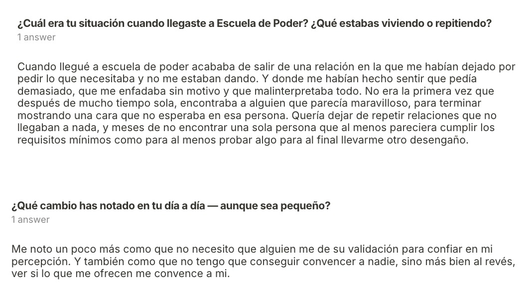 Testimonio Escuela de Poder — Situación y cambio en el día a día